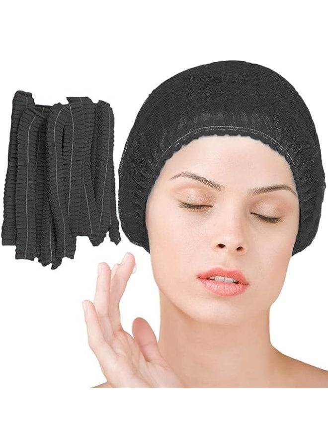 Shower Cap 21 Inch Disposable Hairnet Head Cover Elastic Bouffant Cap Non-Woven Hair Covering Net for Medical Hospital Lab Restaurants Spa Salons 100 Pcs (BLACK) - Image 1