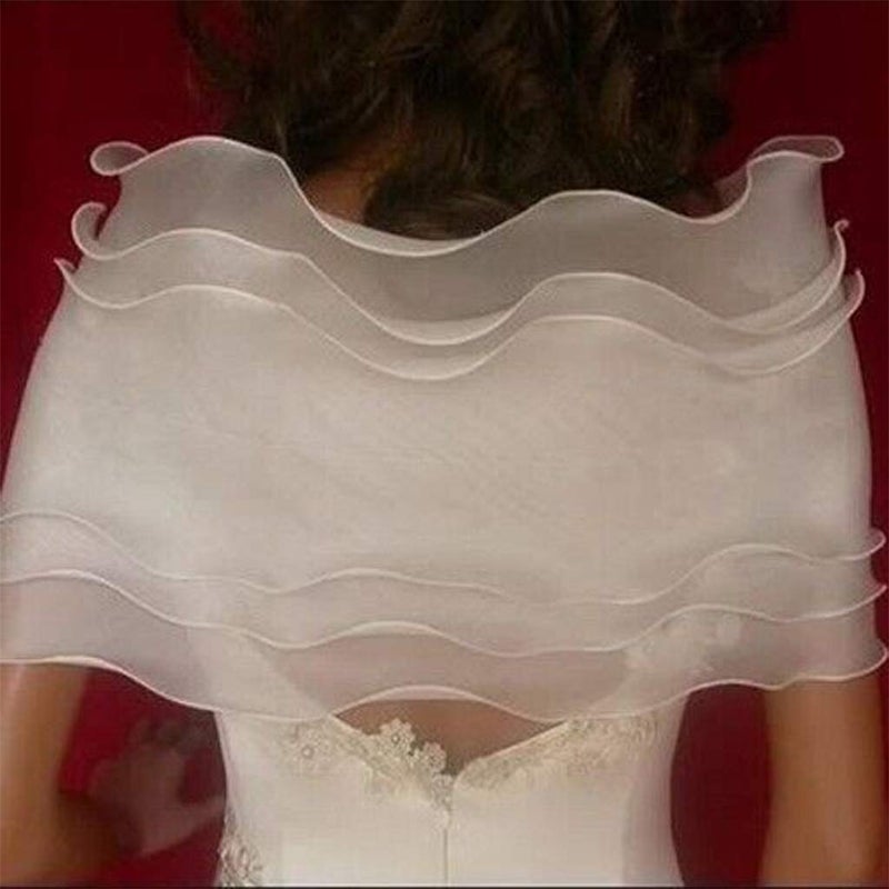 EINCORN White Elegant Flower Multi Layer Tulle Shawl Wedding Wrap Bridal Chiffon Short C - Image 5