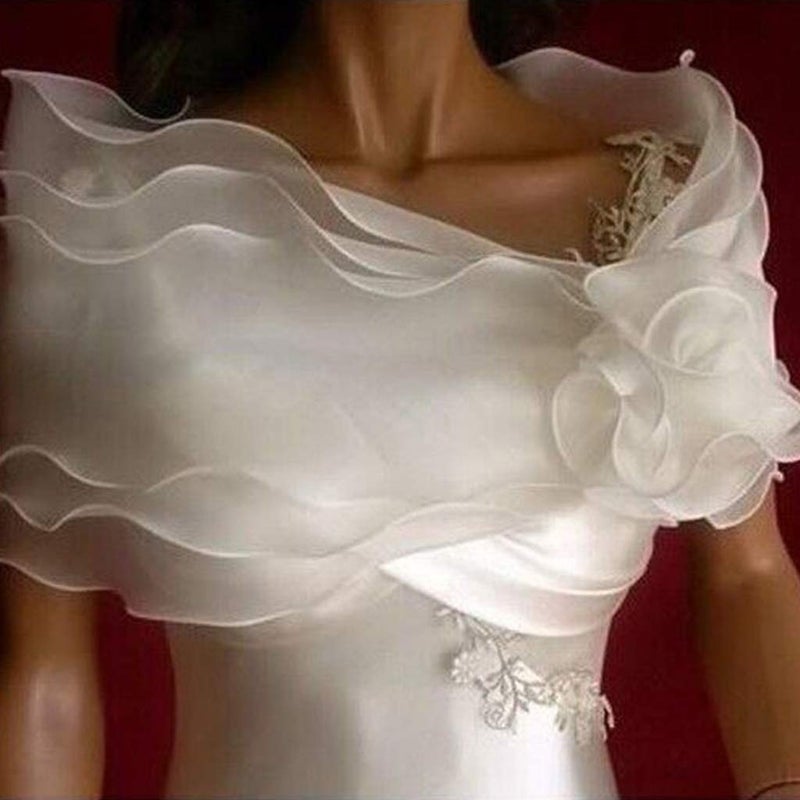 EINCORN White Elegant Flower Multi Layer Tulle Shawl Wedding Wrap Bridal Chiffon Short C - Image 3