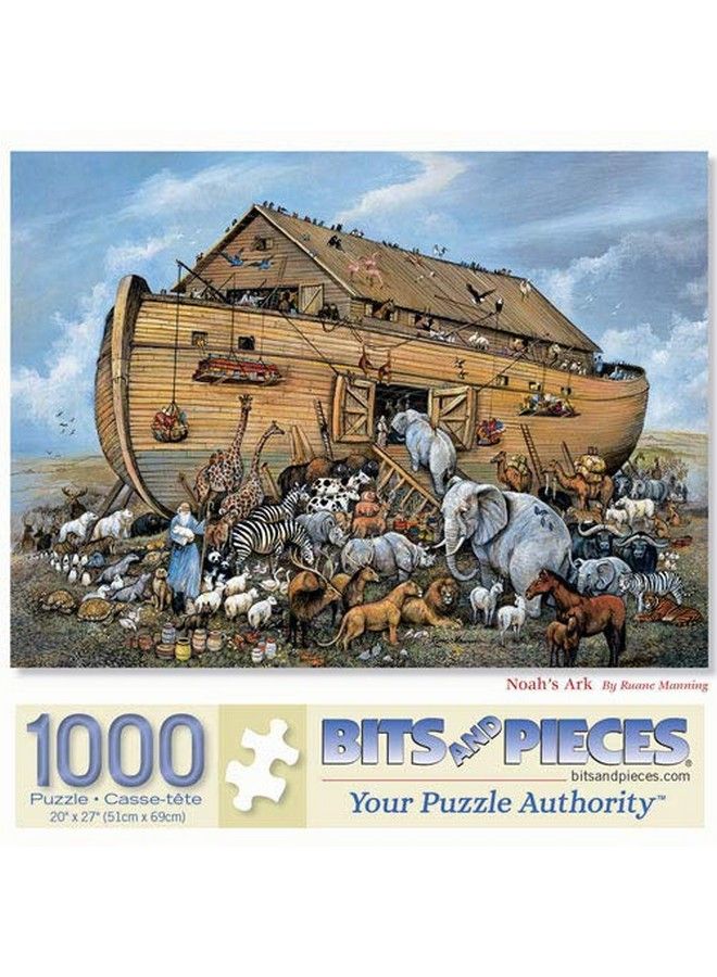 Bits and Pieces 1000 قطعة لغز للبالغين 20" × 27" لغز فلك نوح بواسطة الفنان رويان مانينغ قارب ديني حيوانات مقدسة - Image 3