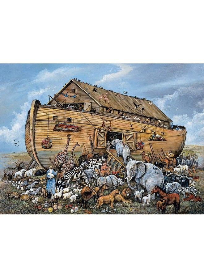 Bits and Pieces 1000 قطعة لغز للبالغين 20" × 27" لغز فلك نوح بواسطة الفنان رويان مانينغ قارب ديني حيوانات مقدسة - Image 1
