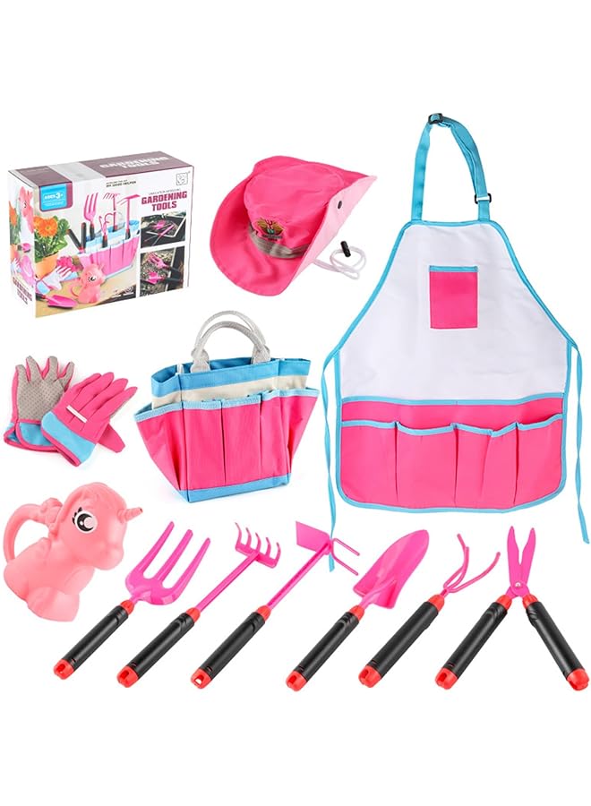 PROMASS promass Kids Gardening Tool Set for Ages 3-7 Kids, Garden Apron, Kids Sun Hat, Kids Shovel, Toddler Gardening Gloves - Kids Gardening Set as Dress Up & Pretend Play, Costumes for Boys & Girls (Pink) - Image 1