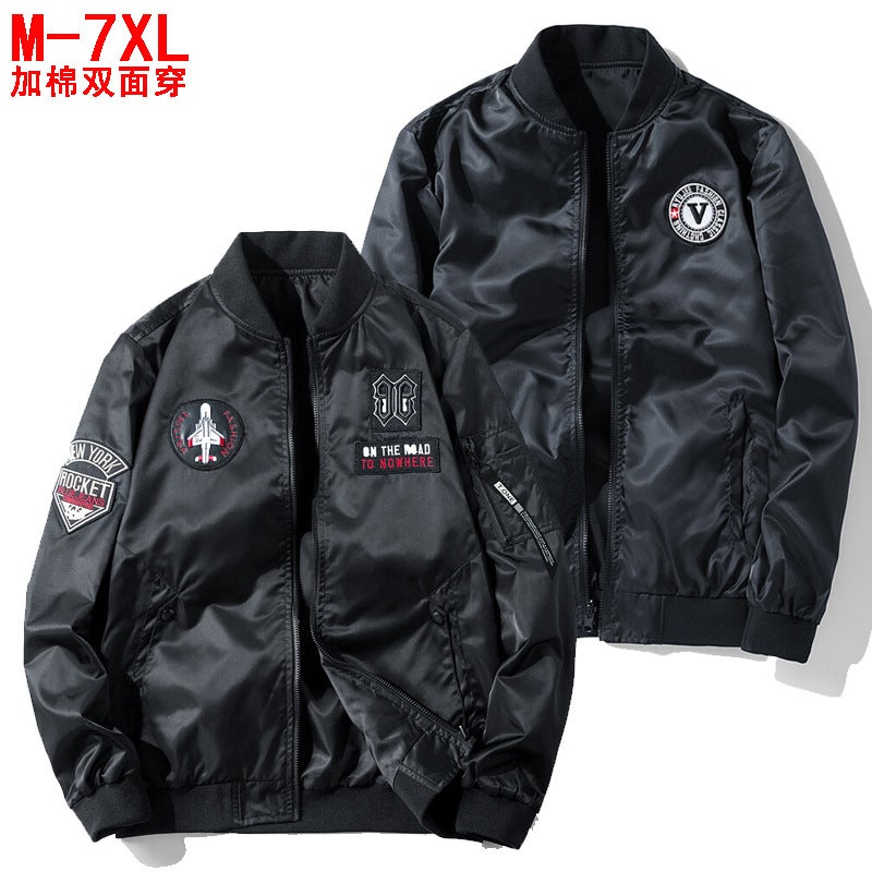 Large Size Men'S Double-Sided Flying Suit Jacket Thin Embroidered Baseball Suit Outdoor Military Jacket Trendy Long Sleeve - Image 2