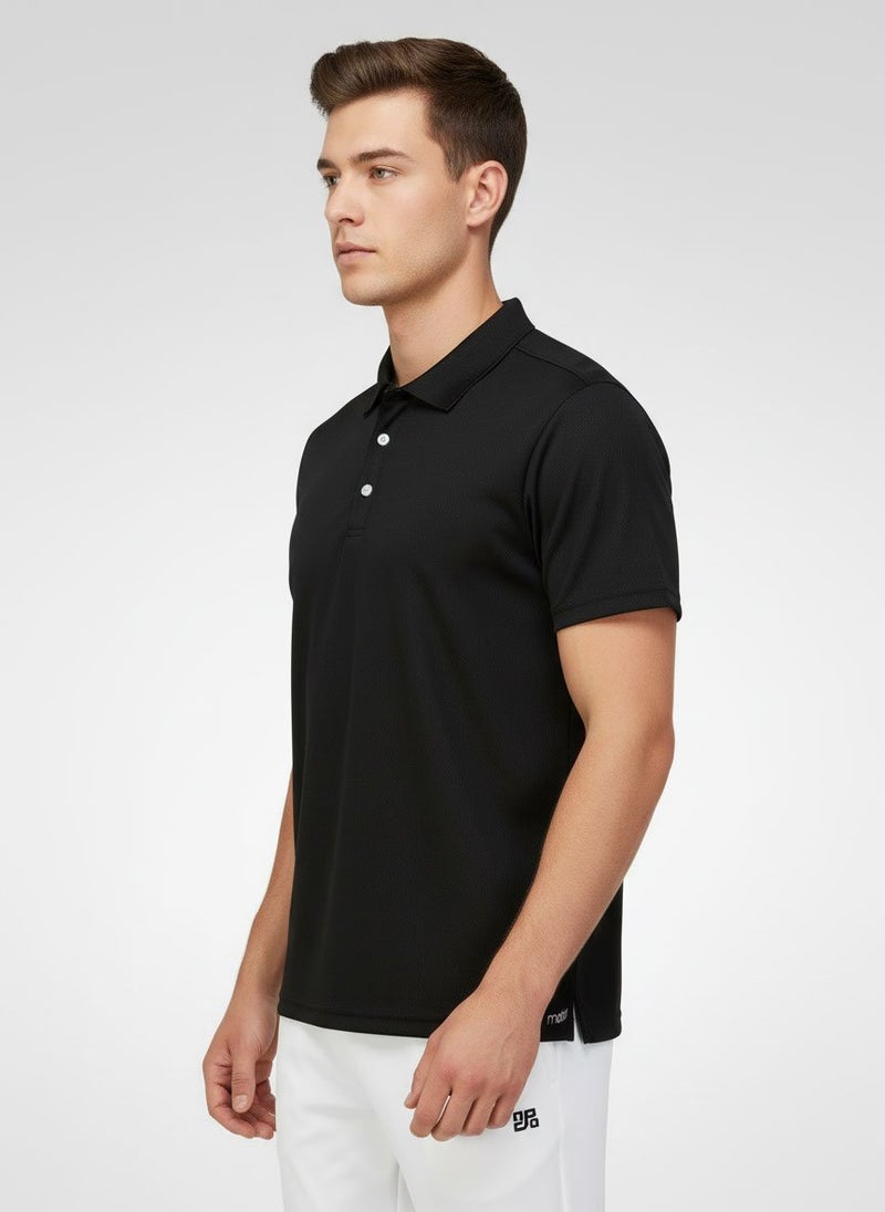 MOTION Men Sportswear Fit Short Sleeve Training Polo Shirt, Black - Image 3