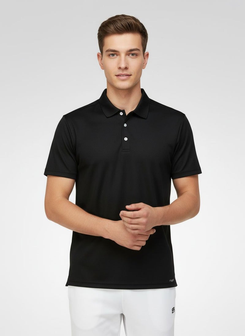 MOTION Men Sportswear Fit Short Sleeve Training Polo Shirt, Black - Image 1