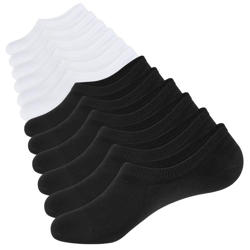 CLOSEMATE Mens No Show Socks Cotton Thin High Elasticity Low Cut Ankle Socks with Non Slip Grips 6 Pairs (3Black3White, Size M)