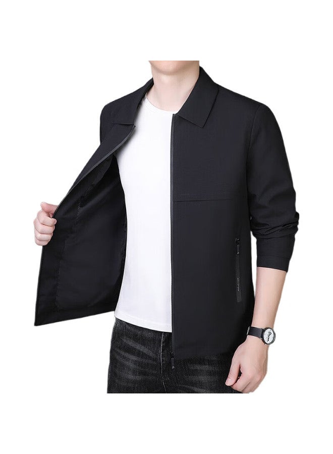 ROMON Men'S Jacket, Spring And Autumn Business Casual Lapel Top, Fashionable Cadre Executive Jacket, Men'S Clothing, Mk73 Black X - Image 1