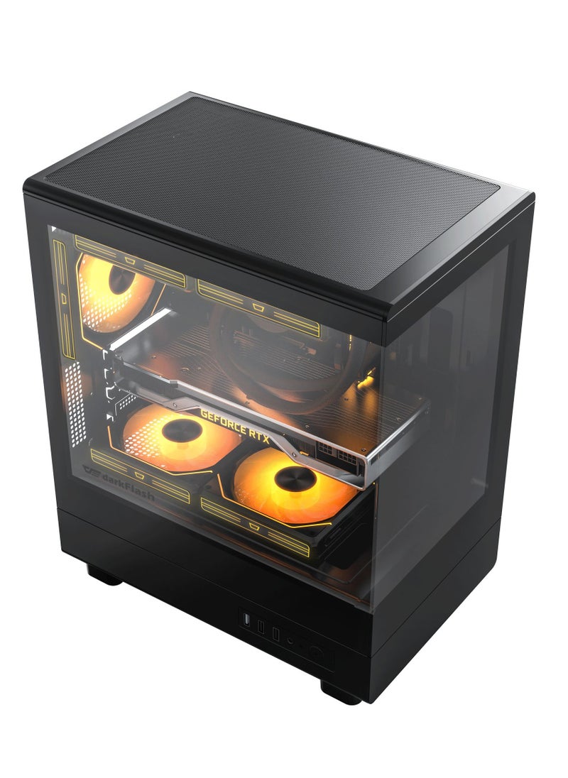 aigo - Darkflash DB330M Tempered Glass M-ATX/ITX Gaming PC Case with Pre-Installed 3*120MM ARGB Fans, 270 Degree Panoramic Design, Supports up to 240MM Radiator, USB 3.0, 2*SSD Slots Gaming Case - Image 1