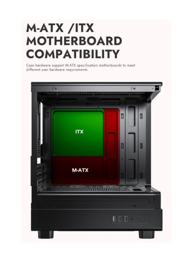 aigo - Darkflash DB330M Tempered Glass M-ATX/ITX Gaming PC Case with Pre-Installed 3*120MM ARGB Fans, 270 Degree Panoramic Design, Supports up to 240MM Radiator, USB 3.0, 2*SSD Slots Gaming Case - Image 1