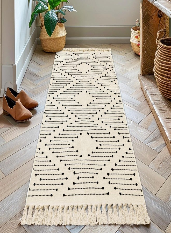 Tritard Boho Runner Rug 2x6 - Washable Hallway Rug with Tassel, Lightweight Woven Farmhouse Kitchen Runner Rugs Cotton Aztec Indoor Low Pile Thin Carpet for Entryway, Laundry, Bathroom, Beige Cream - Image 3