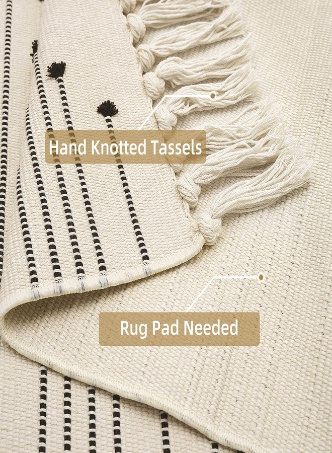 Tritard Boho Runner Rug 2x6 - Washable Hallway Rug with Tassel, Lightweight Woven Farmhouse Kitchen Runner Rugs Cotton Aztec Indoor Low Pile Thin Carpet for Entryway, Laundry, Bathroom, Beige Cream - Image 4