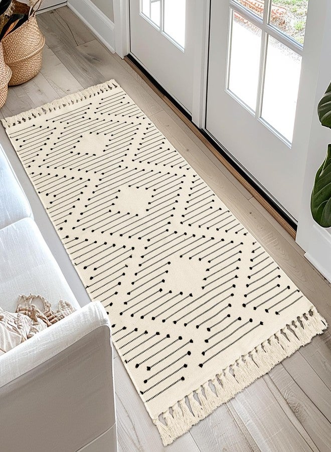 Tritard Boho Runner Rug 2x6 - Washable Hallway Rug with Tassel, Lightweight Woven Farmhouse Kitchen Runner Rugs Cotton Aztec Indoor Low Pile Thin Carpet for Entryway, Laundry, Bathroom, Beige Cream - Image 2