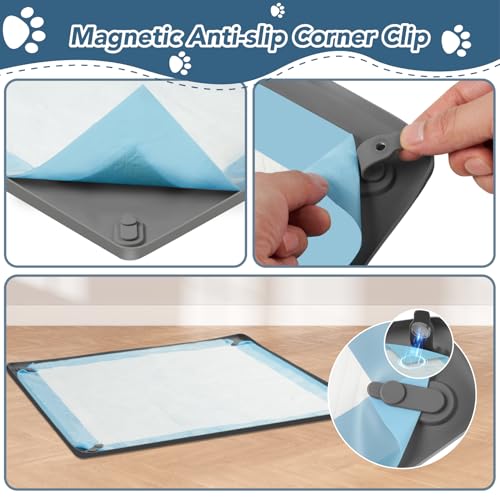 Enskatec Pee Pad Holder for Dogs, 24" x 24" Non-Slip Silicone Puppy Pee Tray Mat with 4 Magnetic Clips, Reusable, No Spill Raised Lip High Edge, Leak-Proof Puppy Toilet Training Pad for Indoor Floor Protection - Image 4