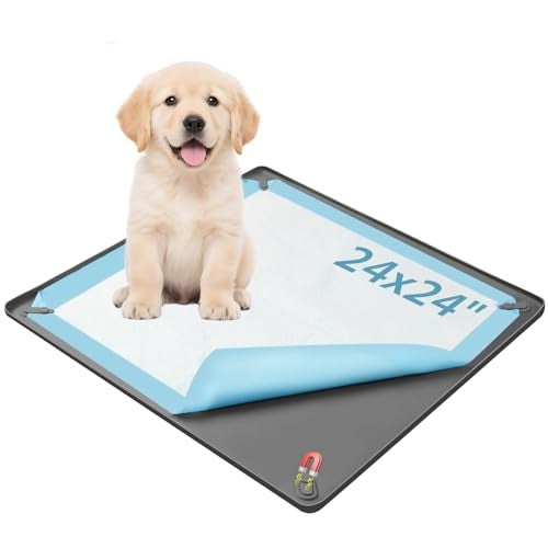 Enskatec Pee Pad Holder for Dogs, 24" x 24" Non-Slip Silicone Puppy Pee Tray Mat with 4 Magnetic Clips, Reusable, No Spill Raised Lip High Edge, Leak-Proof Puppy Toilet Training Pad for Indoor Floor Protection - Image 1