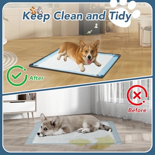 Enskatec Pee Pad Holder for Dogs, 24" x 24" Non-Slip Silicone Puppy Pee Tray Mat with 4 Magnetic Clips, Reusable, No Spill Raised Lip High Edge, Leak-Proof Puppy Toilet Training Pad for Indoor Floor Protection - Image 5