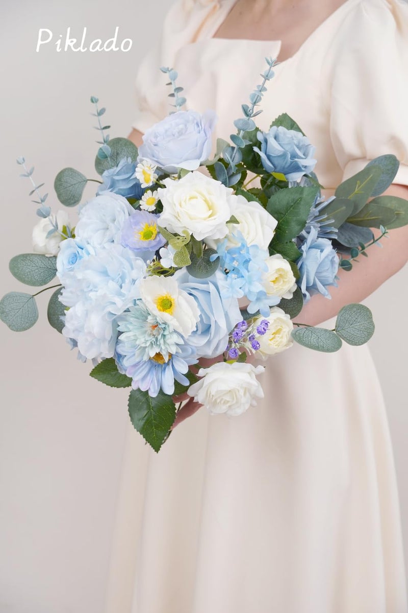 Piklado Artificial Flower Combination Box Set Artificial Flower Loose Leaves and Stems DIY Wedding Center Bouquet Bride Wedding Baby Shower(Fresh Light Blue) - Image 2