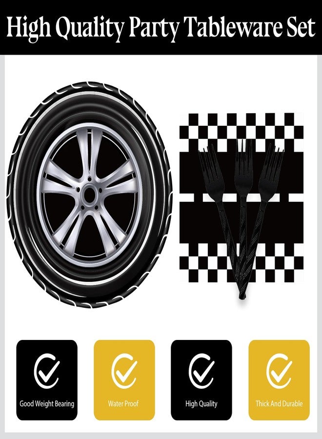 KFJBPB 72 قطعة من أطباق ومناديل ورقية بتصميم سيارات السباق - طقم أدوات مائدة للاستخدام مرة واحدة لحفلات أعياد ميلاد الأولاد أو حفلات استقبال المولود (سيارات السباق) - Image 3