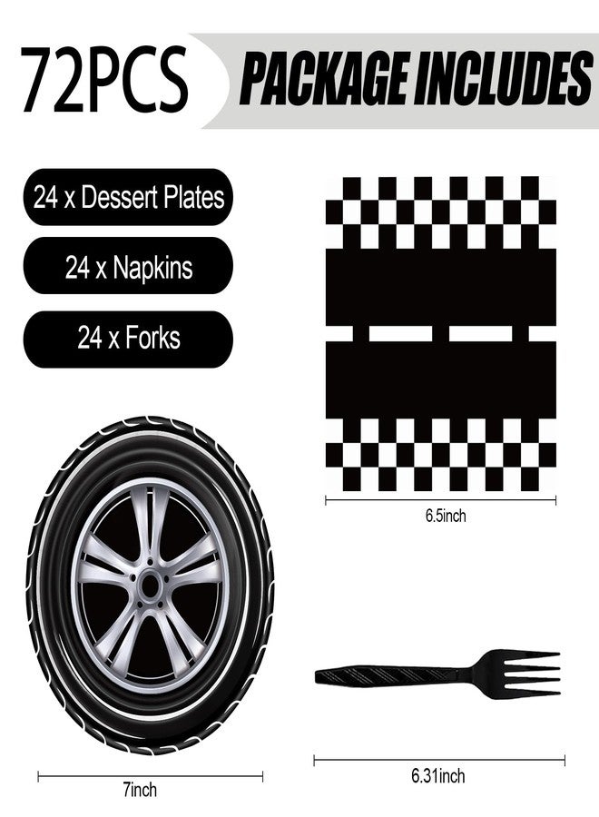 KFJBPB 72 قطعة من أطباق ومناديل ورقية بتصميم سيارات السباق - طقم أدوات مائدة للاستخدام مرة واحدة لحفلات أعياد ميلاد الأولاد أو حفلات استقبال المولود (سيارات السباق) - Image 2