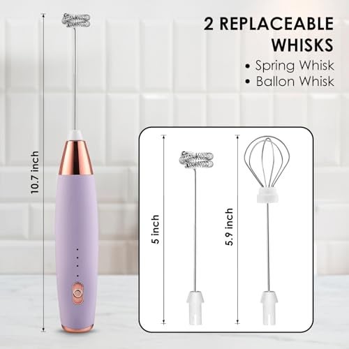 QLECT Pro 3 Speed Electric Milk Cofee Frother with Whisk | Wireless | Rechargeable Heavy Duty 1200 MAH Battery | 12000 RPM | Uses- Blender/Beater/Stirr/Foamer/Whipper/Cream Spinner (Purple) - Image 5