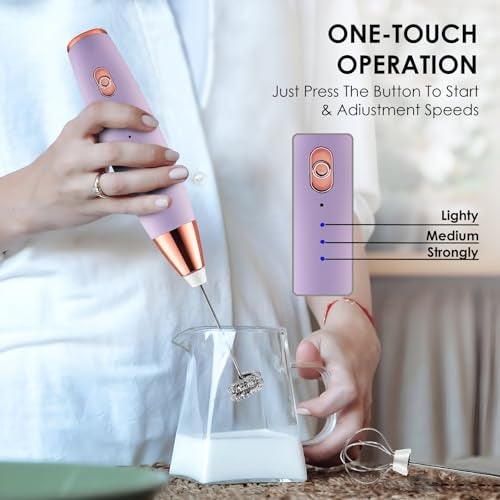 QLECT Pro 3 Speed Electric Milk Cofee Frother with Whisk | Wireless | Rechargeable Heavy Duty 1200 MAH Battery | 12000 RPM | Uses- Blender/Beater/Stirr/Foamer/Whipper/Cream Spinner (Purple) - Image 2