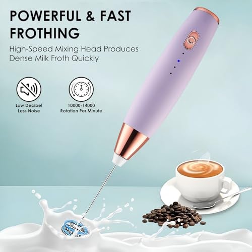 QLECT Pro 3 Speed Electric Milk Cofee Frother with Whisk | Wireless | Rechargeable Heavy Duty 1200 MAH Battery | 12000 RPM | Uses- Blender/Beater/Stirr/Foamer/Whipper/Cream Spinner (Purple) - Image 4