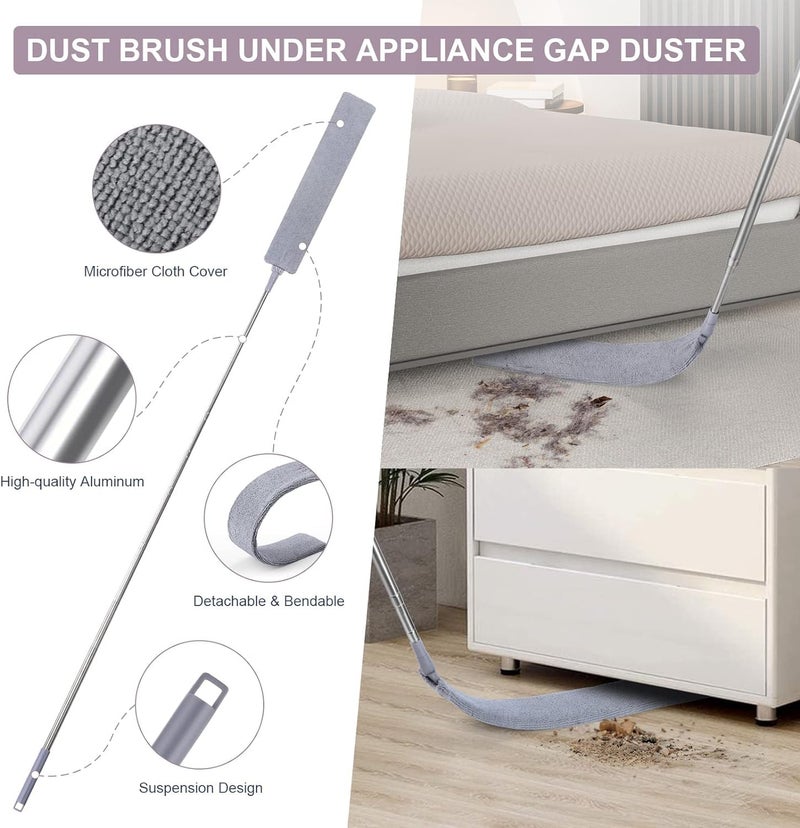 Hallstatt 6Pcs Multifunctional Microfiber High Ceiling Duster with Extension Pole 30-100 Inch with Bendable Head for Cleaning Cobweb Window Blinds Furniture Under Bed Sofa Brush - Replacement Combination Set - Image 3