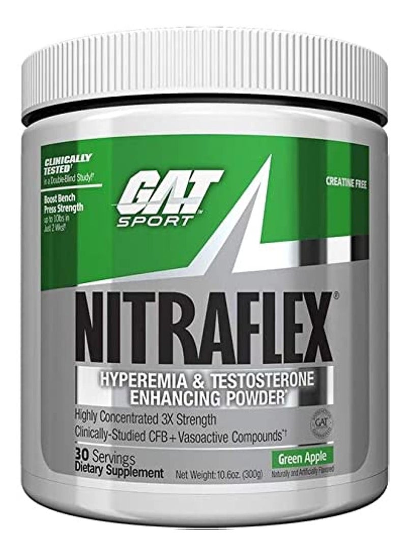 GAT SPORT GAT NITRAFLEX Pre-Workout Powder | High Strength, Focus, Muscle Pump, Testosterone Enhancer | Green Apple | 30 Servings - Image 1