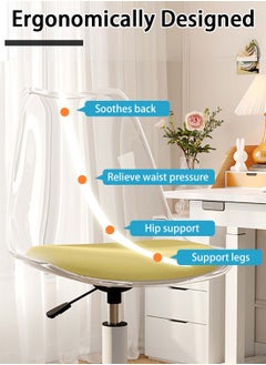 EqiEch Acrylic Chair Ergonomics Modern Office Desk Armless Study Chair Computer Swivel Desk Chair With Waterproof PU Leather PP Seat Cushion With Silent Wheel Adjustable Height  - Image 4