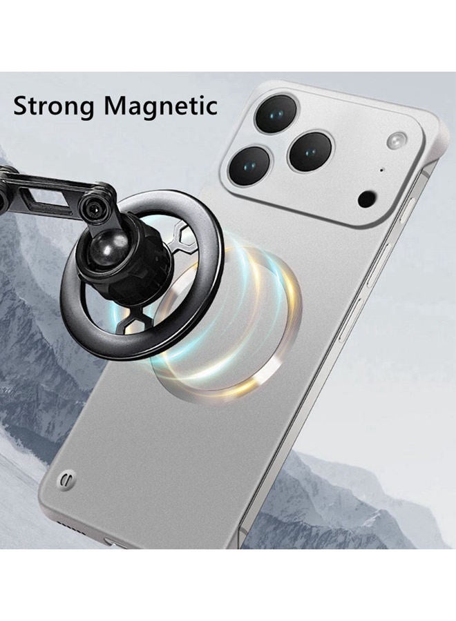 لحافظة iPhone 17 Pro Max، حماية عدسة الكاميرا، فائقة النحافة، بدون حواف، تدعم الشحن اللاسلكي، غطاء iPhone 17 Pro Max واقي مغناطيسي عالي الجودة ومقاوم للصدمات بلون موحد، فضي - Image 5