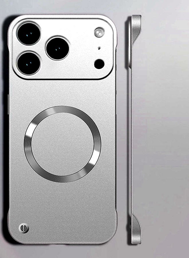 لحافظة iPhone 17 Pro Max، حماية عدسة الكاميرا، فائقة النحافة، بدون حواف، تدعم الشحن اللاسلكي، غطاء iPhone 17 Pro Max واقي مغناطيسي عالي الجودة ومقاوم للصدمات بلون موحد، فضي - Image 1