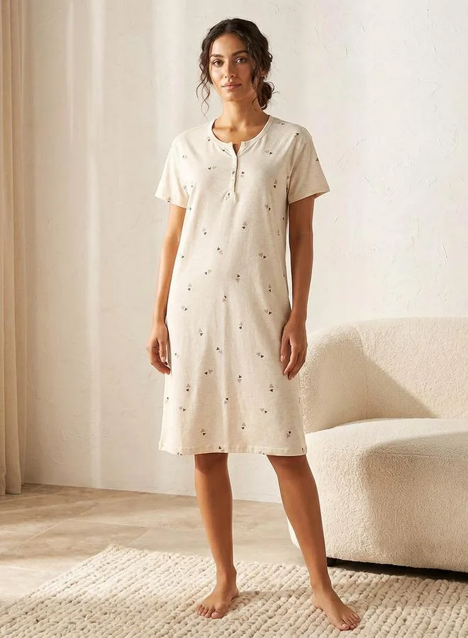 Splash FAV Splash Intimates Knee Length Night Dress Short Sleeves Heart Print Cotton