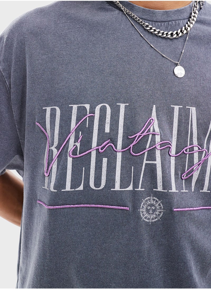 Reclaimed Vintage Logo Detail Crew Neck  T-Shirt  - Image 3
