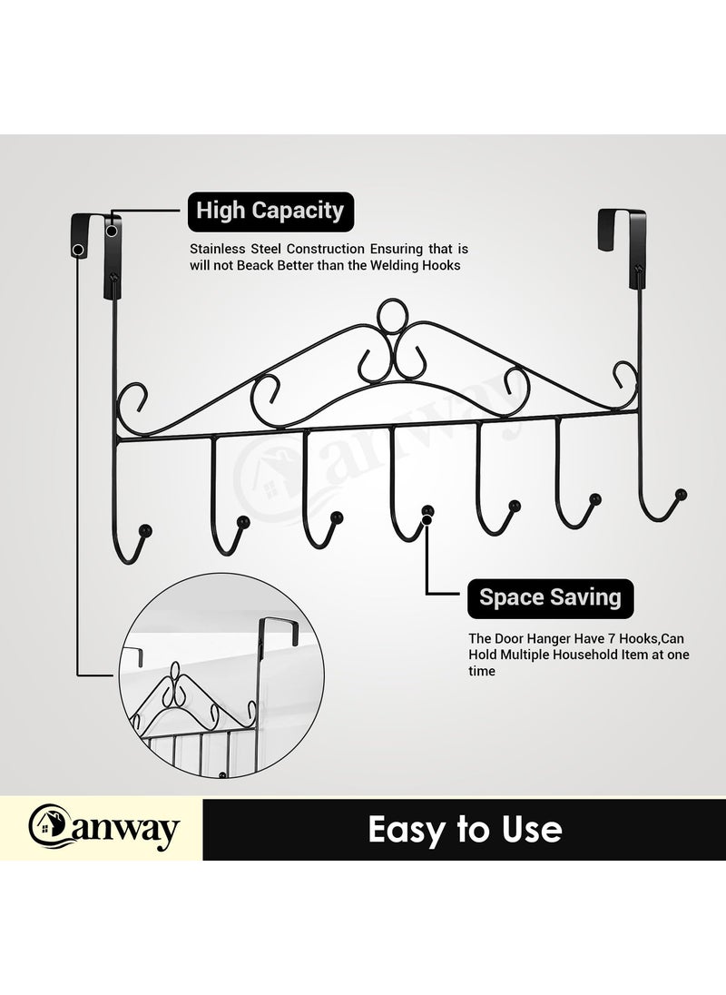 Canway CANWAY 1 Pc Stainless Steel OverTheDoor 7 Hooks Hanger for Home Office No Drilling Hanger Black  - Image 2