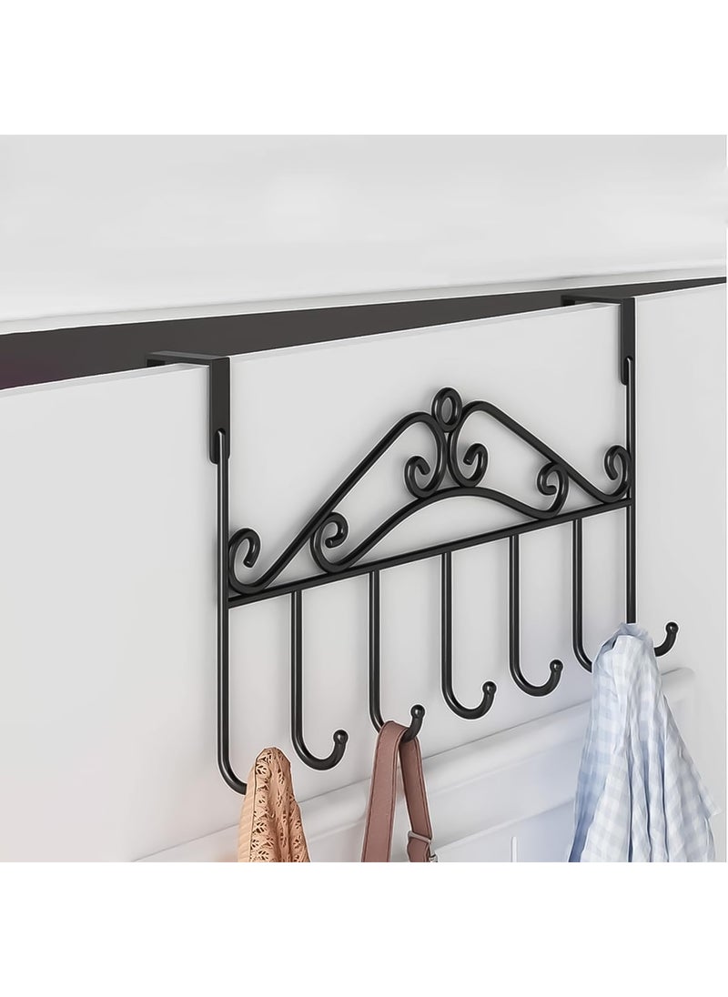 Canway CANWAY 1 Pc Stainless Steel OverTheDoor 7 Hooks Hanger for Home Office No Drilling Hanger Black  - Image 1
