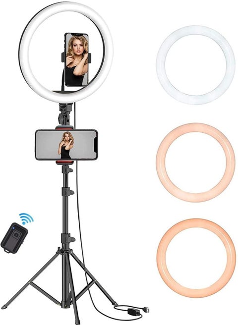 10 Inch Selfie Ring Light with Tripod Stand Dimmable Led Camera Ring Light and Phone Holder for Live Stream Makeup YouTube Video Compatible with iPhone Android Remote