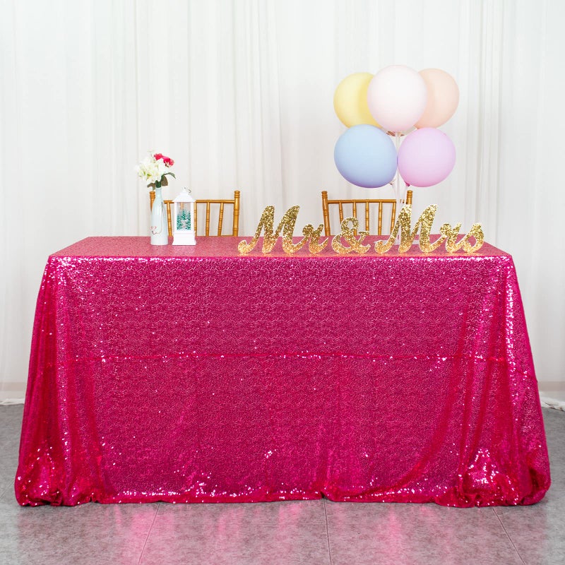 Sequin Tablecloth Rectangle 50x72Inch Hot Pink Table Cloths for Parties Rectangular Tablecloth Overlay Fuchsia Sequin Fabric Table Linens Birthday