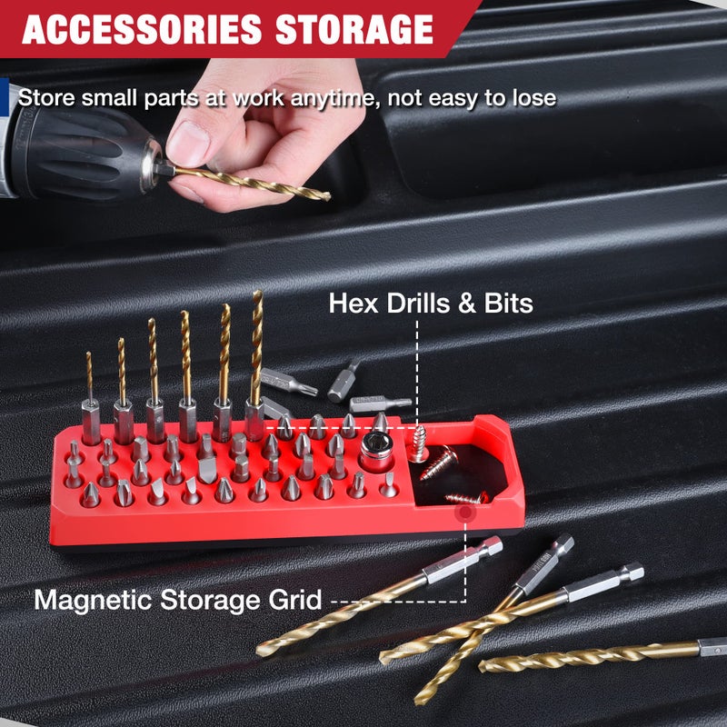 WORKPRO Magnetic Hex Bit Organizer, 39 Hole Screwdriver Drill Bit Holder Tray with Strong Magnetic Base, Accessories Storage Grid, for 1/4 Inch Hex Bit & Drive Bit Adapter, Red (Bits Not Included) - Image 3