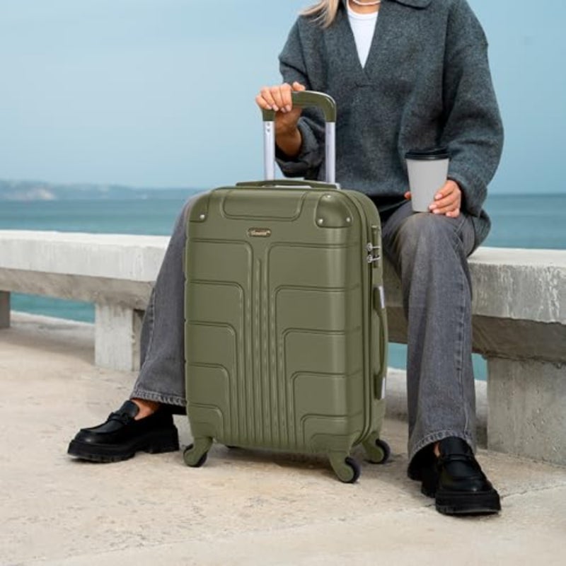 Travel checked luggage: 24-inch hardshell ABS spinner suitcase in olive green, lightweight and durable for airport use - Image 2