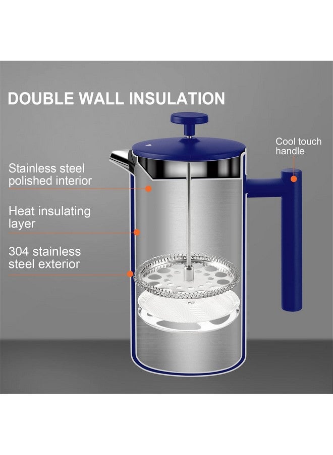 Secura صانعة القهوة الفرنسية سيكورا، مصنوعة من الفولاذ المقاوم للصدأ 304 مزدوج الجدار مع 2 شاشة إضافية، 34 أونصة (1 لتر)، أزرق - Image 5