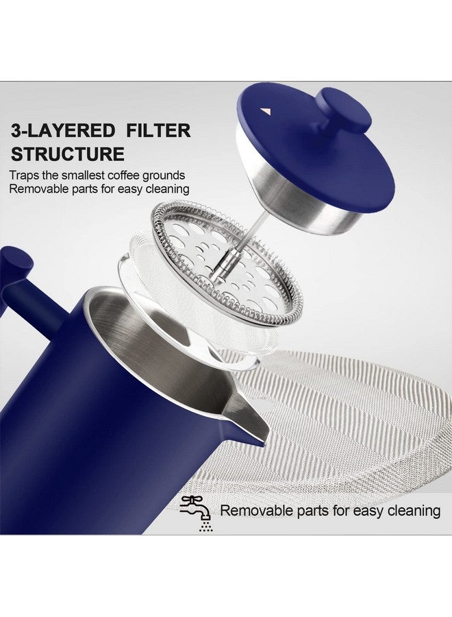 Secura صانعة القهوة الفرنسية سيكورا، مصنوعة من الفولاذ المقاوم للصدأ 304 مزدوج الجدار مع 2 شاشة إضافية، 34 أونصة (1 لتر)، أزرق - Image 4