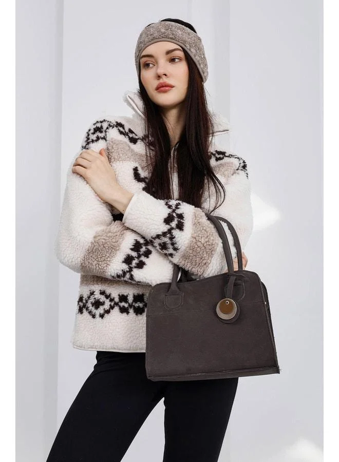 Shule Bags  Cabat Suede Medium Shoulder Bag Coffee. for Women | Best Price UAE