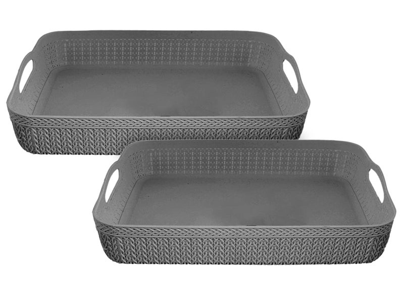 Kuber Industries Heart Home Q-4 Multiuses Designer Unbreakable Plastic Storage Basket/Organizer/Bin For Home, Kitchen, Bathroom, Office Use Pack of 2 (Grey)-50HH01581 - Image 1