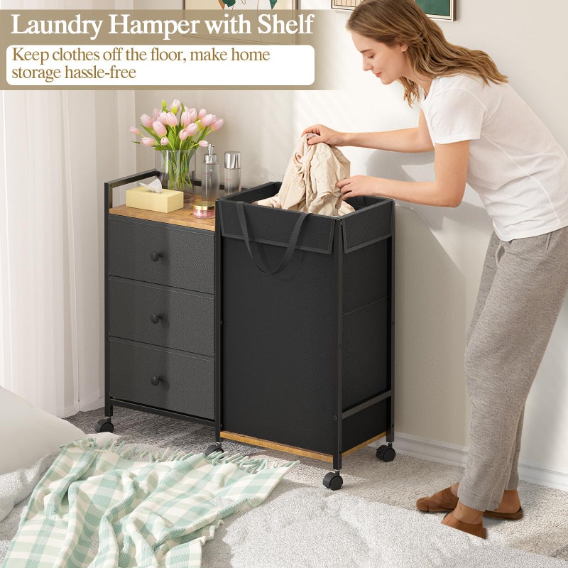 DAOUTIME Laundry Hamper with Wheels, Laundry Sorter with Shelf and 3 Drawers, Total Capacity 123L/32.5 Gal (3 Drawers+Bags), Laundry Cabinet with Fabric Detachable Bags, Clothes Hampers for Bedroom Bathroom - Image 3