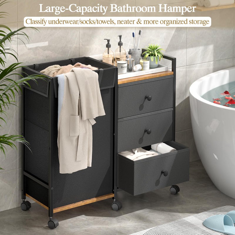 DAOUTIME Laundry Hamper with Wheels, Laundry Sorter with Shelf and 3 Drawers, Total Capacity 123L/32.5 Gal (3 Drawers+Bags), Laundry Cabinet with Fabric Detachable Bags, Clothes Hampers for Bedroom Bathroom - Image 4