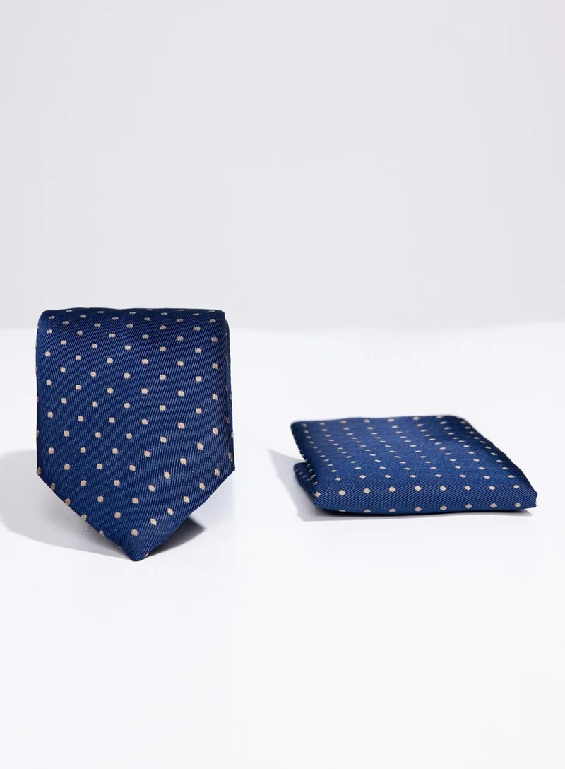 Tudors Classic Pocket Handkerchief Patterned Navy Blue Tie