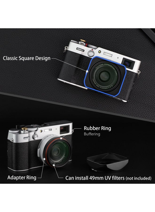 Haoge LH-X200B Square Metal Lens Hood with 49mm Adapter Ring Metal Cap for Fujifilm X100VI Fuji X100V X100F X100T X100S X70 Fuji Photo Camera Accessories Black - Image 2