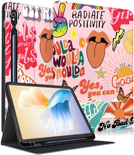 Wazzasoft for Samsung Galaxy Tab S10 FeS9 Fe Case Tab S9 Case for Women Girls Cute Design Kawaii Unique Quotes Pretty Teens Girly Folio Tablet Cover with Pencil Holder - Image 1