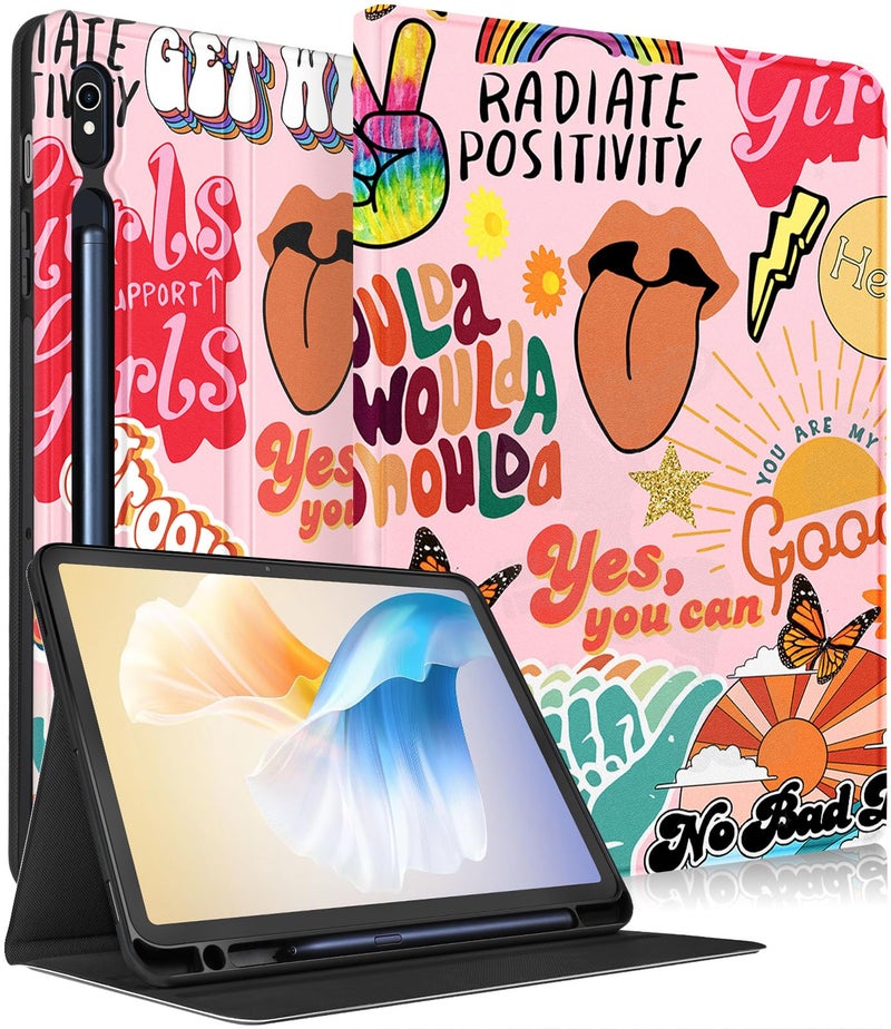 Wazzasoft for Samsung Galaxy Tab S10 FeS9 Fe Case Tab S9 Case for Women Girls Cute Design Kawaii Unique Quotes Pretty Teens Girly Folio Tablet Cover with Pencil Holder - Image 2