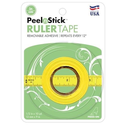iCraft PeelnStick Removable Adhesive Ruler Tape, 12 inch Repeating Imperial (inch) + Metric (cm) Measurements, Yellow, Easy Tear Perforations Every 12in, roll is 1/2 in x 10 yds - Image 5