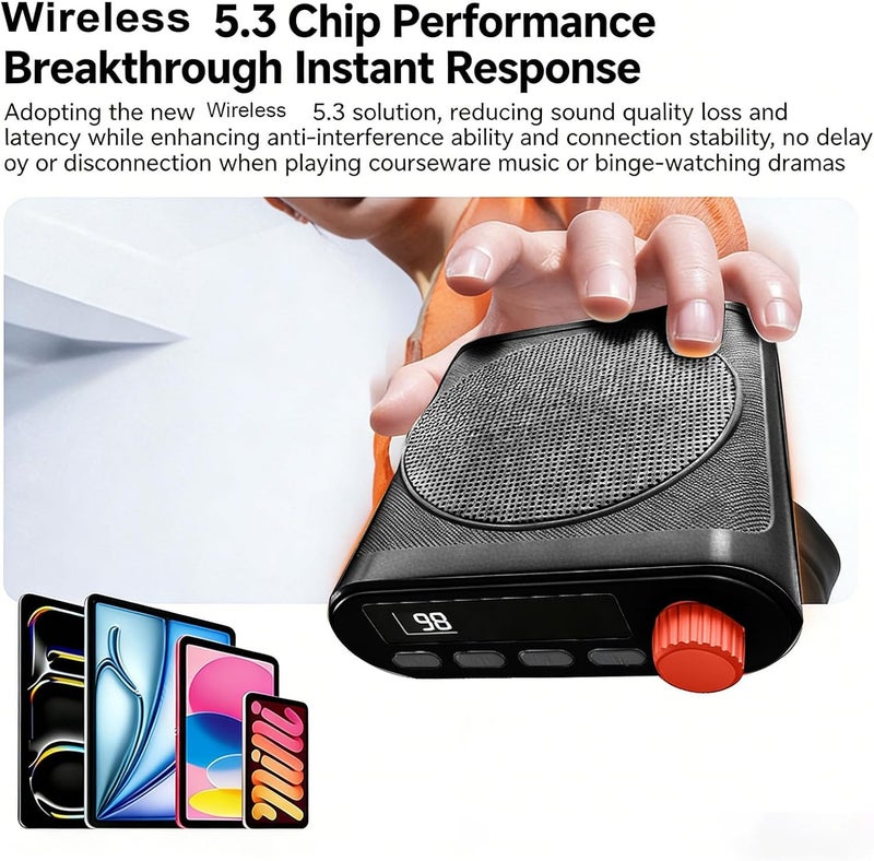 Voice Amplifier with 2 Wireless Lavalier Microphones, Bluetooth Magnetic Clip On Mics, Portable Rechargeable Speaker, for Teaching (Black) - Image 2